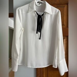 MOTF Elegant White Blouse with Black Tie S Small